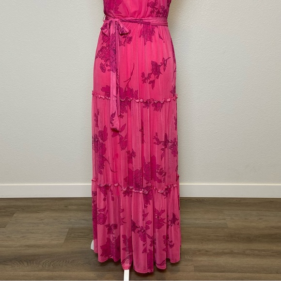 Kate and Lily Dress Maxi Tiered Halter Mock Neck Floral Belted Summer Wedding - Picture 5 of 8